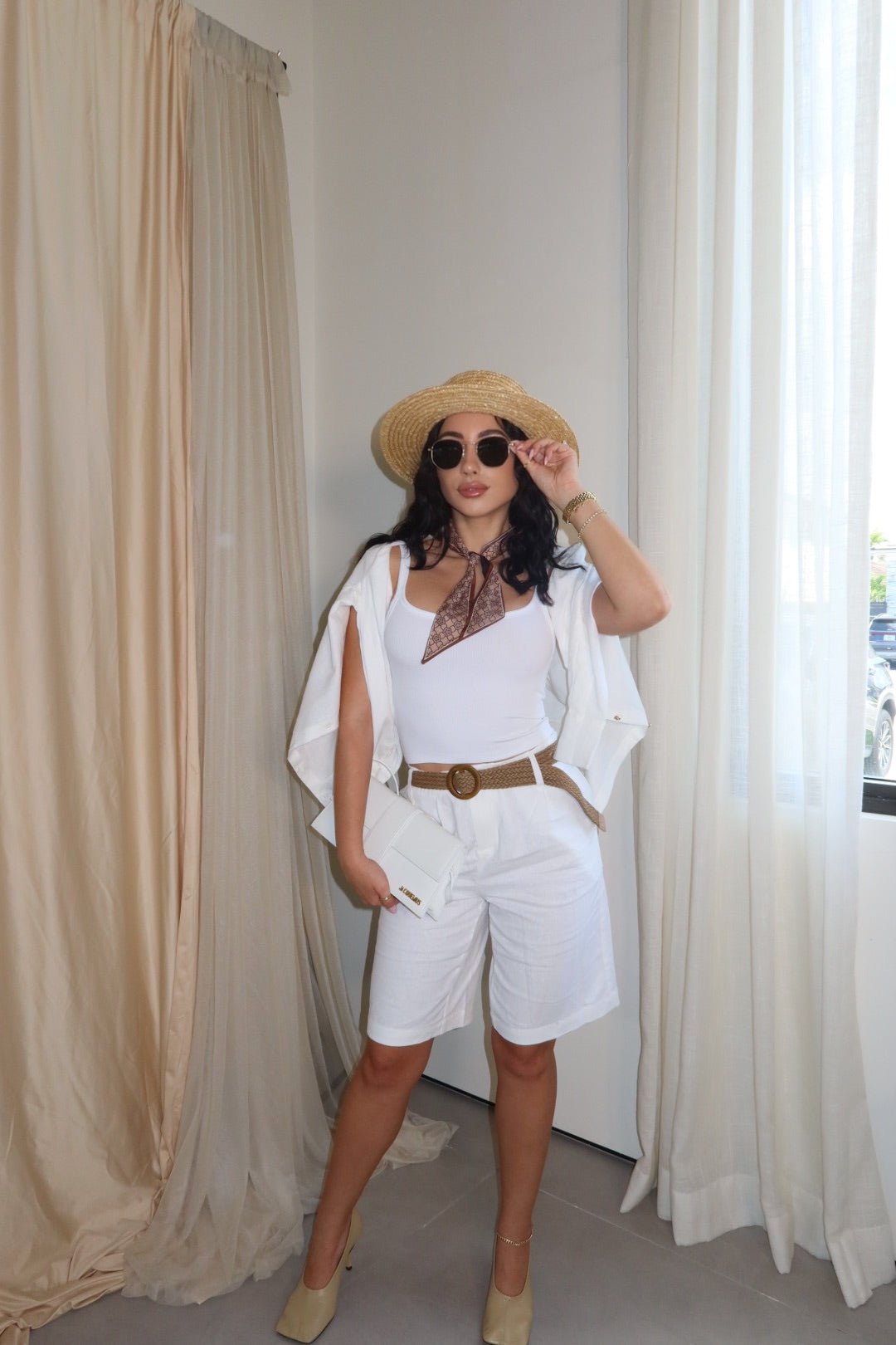 Daisy Linen Short Set (White)