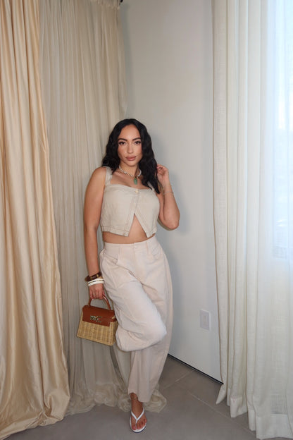 Coastal Breeze Linen Pants (Beige)