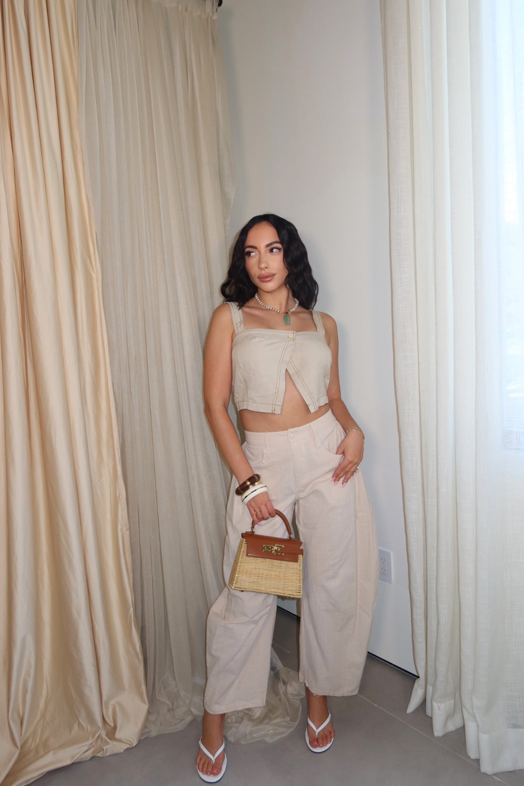 Coastal Breeze Linen Pants (Beige)