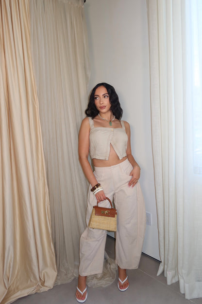 Coastal Breeze Linen Pants (Beige)