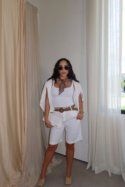 Daisy Linen Short Set (White)