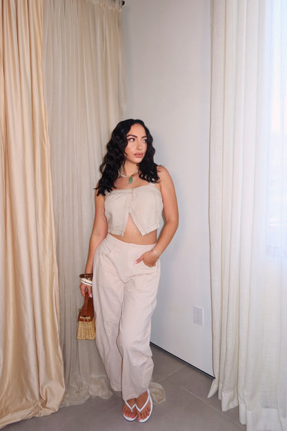 Coastal Breeze Linen Pants (Beige)