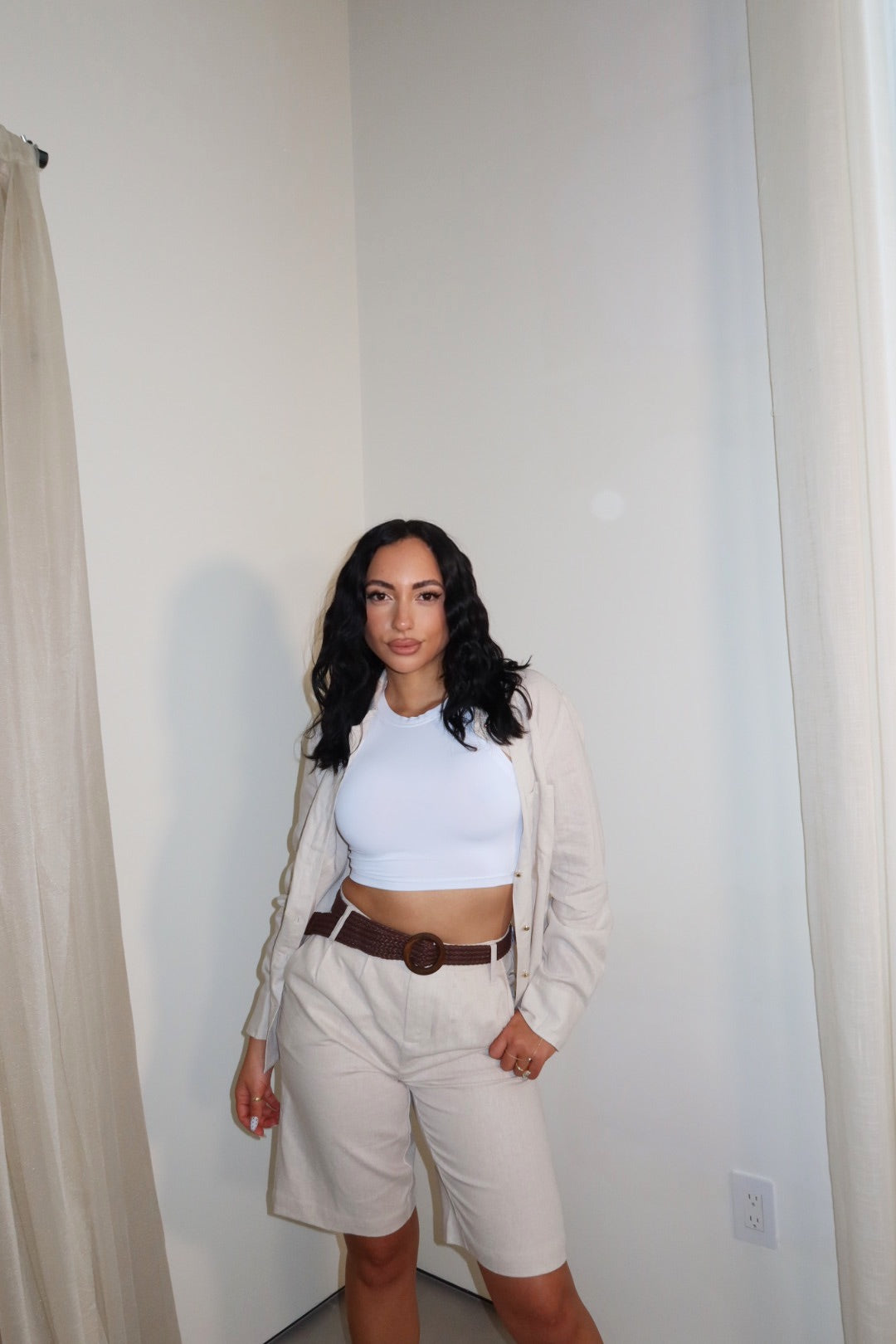 Daisy Linen Short Set (Beige)