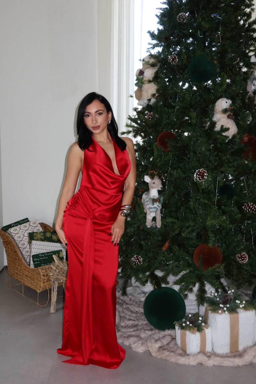 Santa Baby Satin Maxi Dress