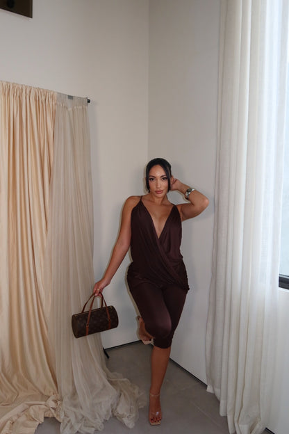 Bec Backless Capri Jumpsuit (Brown)