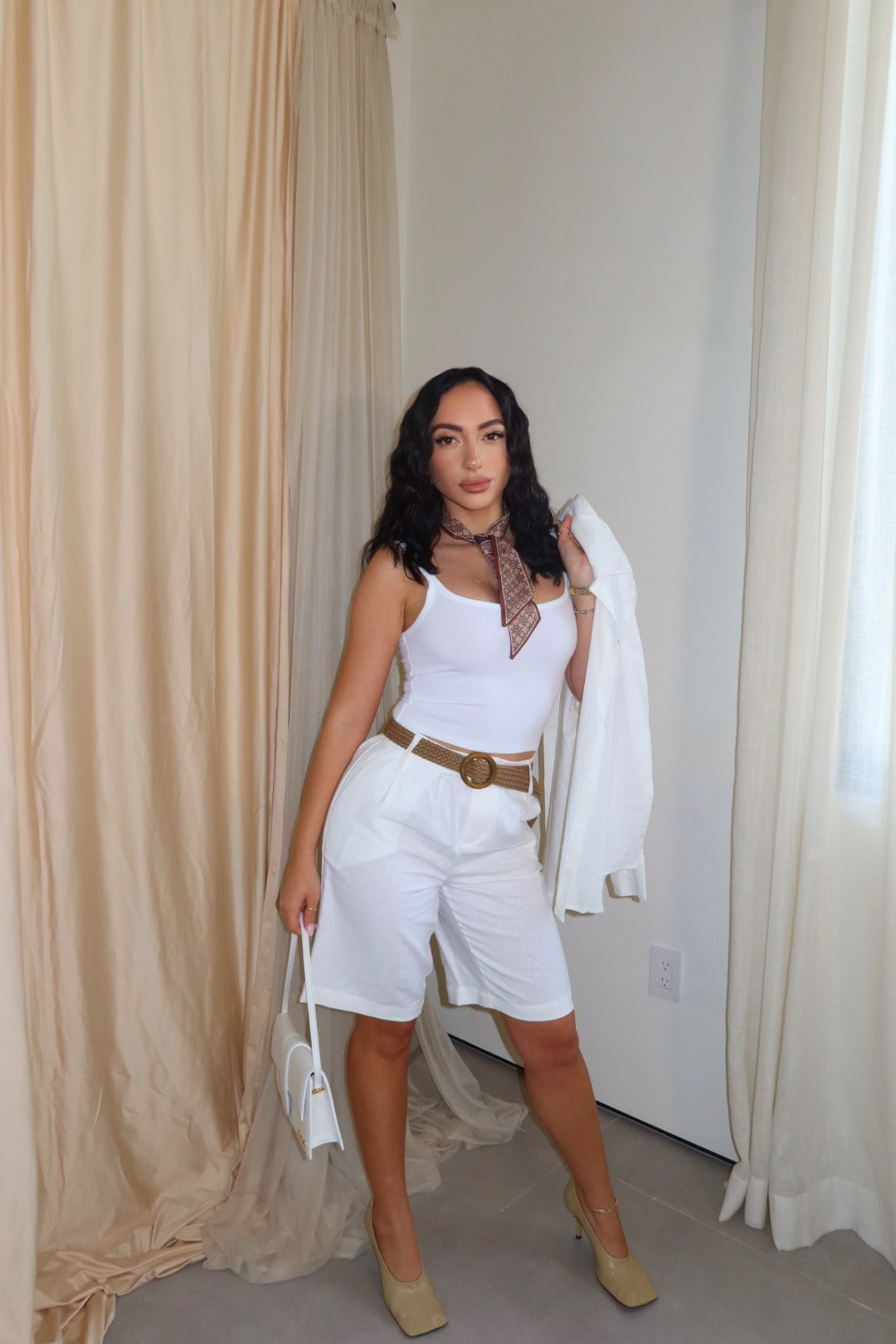 Daisy Linen Short Set (White)