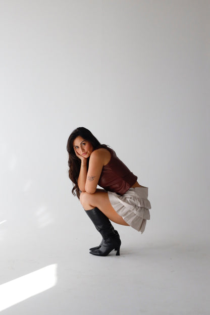 Loreta Faux Leather Top (Black & Burgundy)