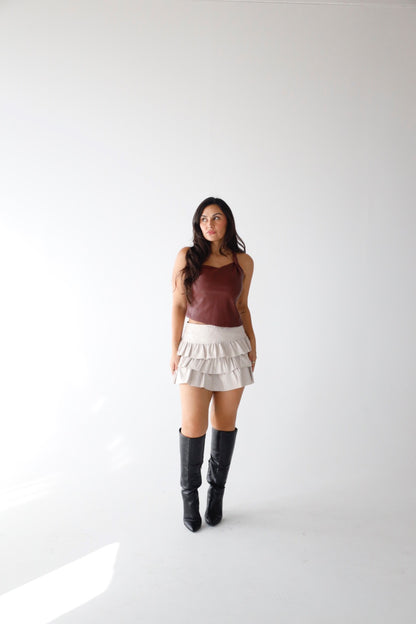 Loreta Faux Leather Top (Black & Burgundy)