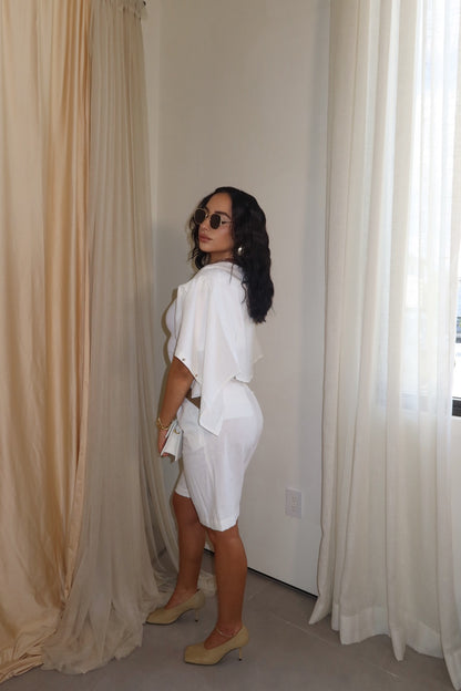 Daisy Linen Short Set (White)